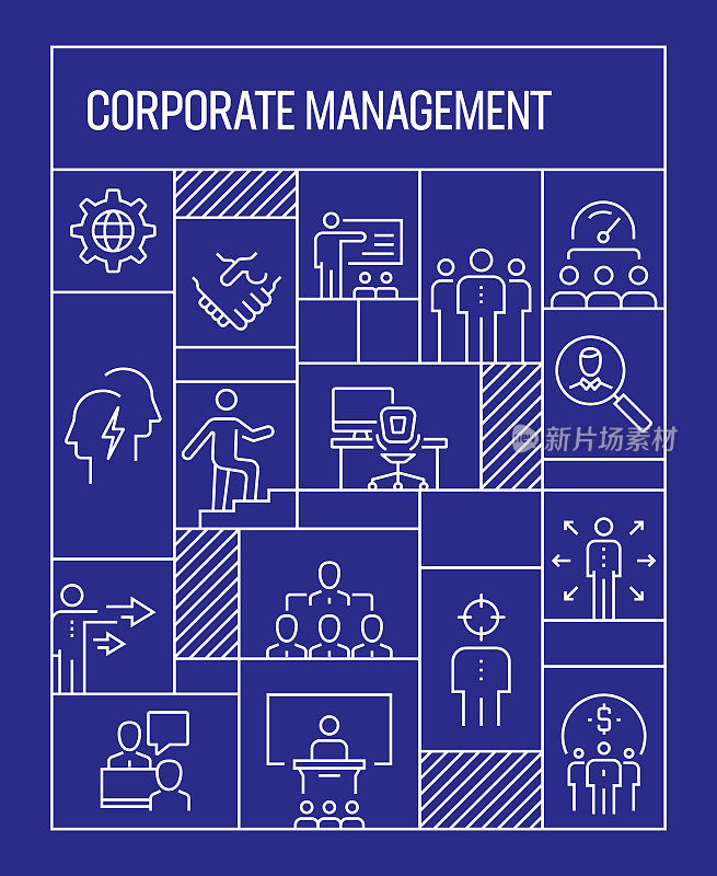 Corporate Management Concept. Geometric Retro Style Banner and Poster Concept with Corporate Management Line Icons